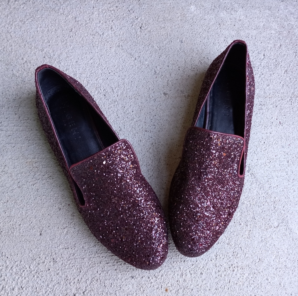 M. Gemi The Parma Loafer Burgundy Glitter Smoking Slipper - Picture 1 of 8